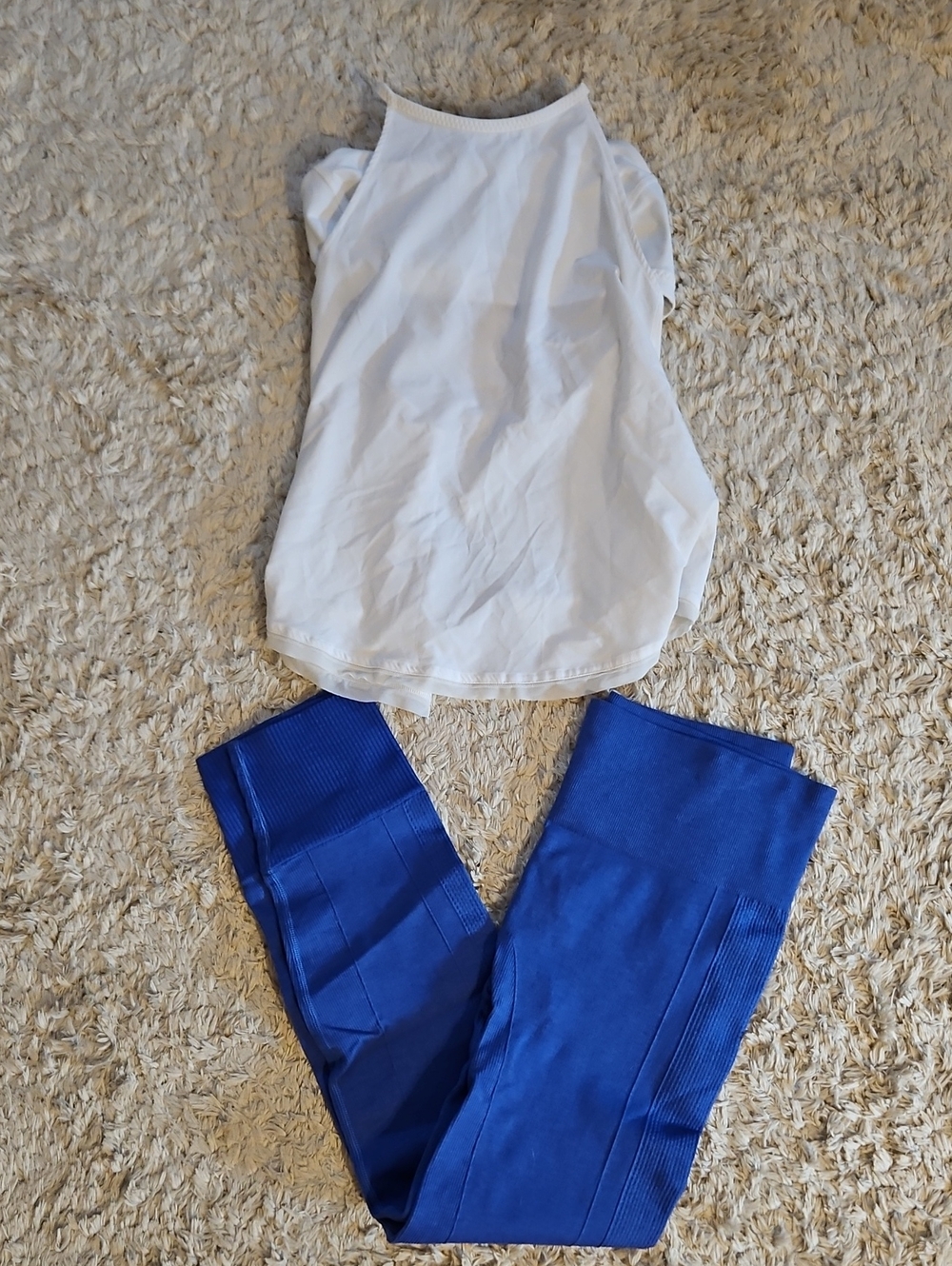 lululemon athletica White Tank with Royal Blue Leggings